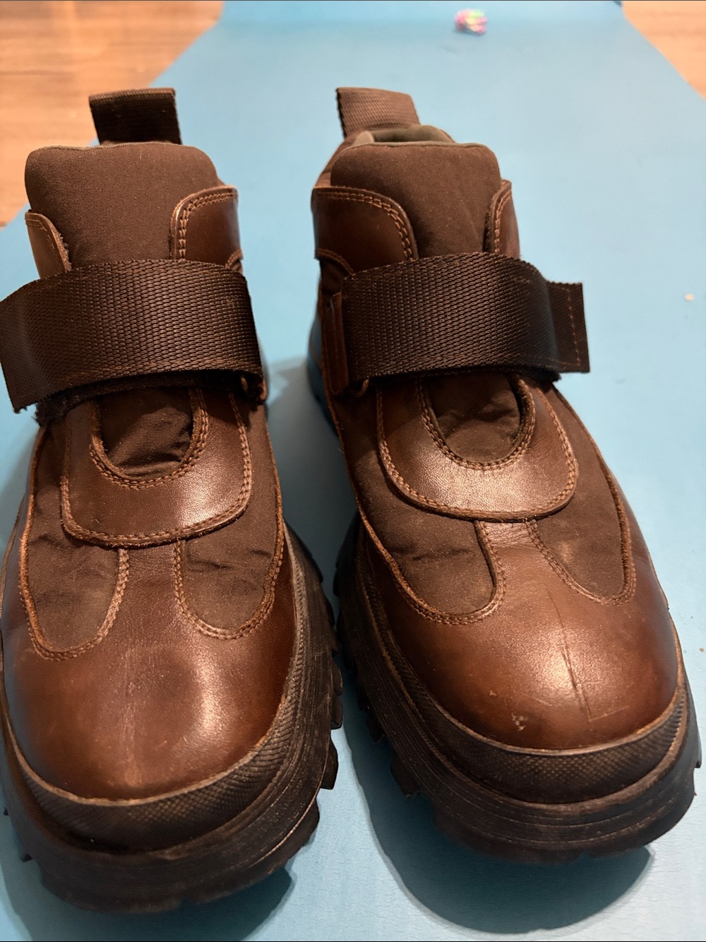 Prada Brown Men's Leather Strap Boots